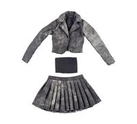 Luwecf 1/6 Chaqueta Corta, Falda Plisada y Juego de Tubo para Accesorios para el Cuerpo de la Figura Ropa de Modelo de muñeca Suave Mini Ropa, Negro Gris