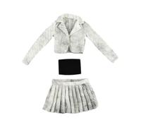 Luwecf 1/6 Chaqueta Corta, Falda Plisada y Juego de Tubo para Accesorios para el Cuerpo de la Figura Ropa de Modelo de muñeca Suave Mini Ropa, Blanco Negro