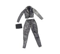 Luwecf 1/6 Chaqueta Corta, Pantalones de Trabajo y Conjunto de Traje en Miniatura de Tubo en Miniatura Conjunto de Moda Informal Liviana para una Figura de, Negro Gris