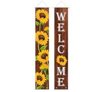 Luwecf Banner Exterior para Acción, tela oxford, banner, para colgar, poliéster, 300D tela Oxford con diseño de girasoles sobre fondo de madera oscura, GEJD-1
