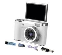 Luwecf Cámara Digital 4K de 48MP con Pantalla Giratoria Digital 8X Y Flash Incluido Compacta con Modo Belleza Adecuada para Principiantes Estudiantes Ad, Blanco