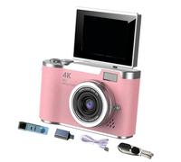 Luwecf Cámara Digital 4K de 48MP con Pantalla Giratoria Digital 8X Y Flash Incluido Compacta con Modo Belleza Adecuada para Principiantes Estudiantes Ad, Rosa