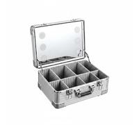 Luwecf Estuche de Maquillaje Profesional Maletín Organizador Caja Trolley con Espejo y Luces LED Regulables Estructura de, Maleta De Maquillaje con Espejo Iluminado Y Asa De Mano, Array, Plateado