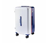 Luwecf Maleta con Ruedas Maleta Trolley Equipaje de Viaje Carcasa Rígida Ruedas Giratorias Silenciosas y Cierre con Soporte para Teléfono y Portavasos, Blanco-Azul, 20 Pulgadas