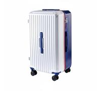 Luwecf Maleta con Ruedas Maleta Trolley Equipaje de Viaje Carcasa Rígida Ruedas Giratorias Silenciosas y Cierre con Soporte para Teléfono y Portavasos, Blanco-Azul, 24 Pulg