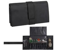 LUWOO Bolsa plegable para brochas de maquillaje para mujer, estuche organizador de brochas de maquillaje portátil con divisor de cabeza de cepillo y bolsa de malla, soporte para brochas de maquillaje