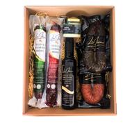 LUX IBÉRICO - Cesta Gourmet para Regalar "Caparica" - Caja de Productos Ibéricos - Lote con Aceite de Oliva, Crema de Queso, Salchichón, Chorizo y Morcilla - Pack Ideal como Regalo Original de Comida