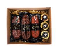 LUX IBÉRICO - Cesta Gourmet para Regalar "Dehessis" - Caja de Productos Ibéricos - Lote con Chorizo, Salchichón, Quesos y Patatera - Regalo Original - Pack Regalo de Empresa para Empleados y Clientes