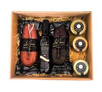 LUX IBÉRICO - Cesta Gourmet para Regalar "Emérita" - Caja de Productos Ibéricos - Lote con Aceite de Oliva, Queso, Patatera y Achorizada - Pack Ideal para Cumpleaños, Eventos, Navidad y Empresas