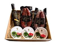 LUX IBÉRICO - Cesta Gourmet para Regalar "Galileo" - Caja de Productos Ibéricos - Lote con Chorizo, Salchichón Herradura, Patés variados - Cesta Regalo de Surtido Ibérico - Pack Regalo