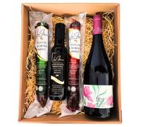 LUX IBÉRICO - Cesta Gourmet para Regalar "Iberitus" - Caja de Productos Ibéricos - Lote con Vino, Salchichón, Chorizo, AOVE - Regalo Original - Surtido Embutidos - Regalo Gastronómico