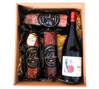 LUX IBÉRICO - Cesta Gourmet para Regalar "Mirobria" - Caja de Productos Ibéricos - Lote con Vino, Lomo de Bellota, Salchichón, Chorizo - Regalo Original - Surtido Embutidos - Regalo Empresa