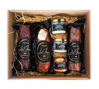 LUX IBÉRICO - Cesta Gourmet para Regalar "Olissipo" - Caja de Productos Ibéricos - Lote con Crema de Queso, Lomito de Bellota, Salchichón y Chorizo Ibérico - Pack Ideal como Regalo Premium