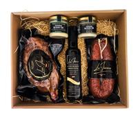 LUX IBÉRICO - Cesta Gourmet para Regalar "Platea" - Caja de Productos Ibéricos - Lote con AOVE, Morcón de Bellota, Morcilla Patatera y Cremas de Queso de Oveja - Regalo Original Tradicional
