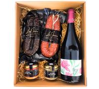 LUX IBÉRICO - Cesta Gourmet para Regalar "Silanum" - Caja de Productos Ibéricos - Lote con Vino, Crema de Queso de Oveja, Patatera, Achorizada - Regalo Original - Surtido Embutidos Tradicionales