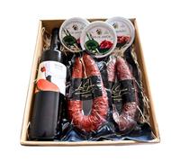 LUX IBÉRICO - Cesta Gourmet para Regalar "Trajano" - Caja de Productos Ibéricos - Lote con Chorizo, Salchichón, Patés y Vino Blanco Verdejo - Cesta Regalo Original - Pack Surtido de Ibéricos