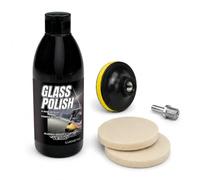 Lux Metal - Glass Polish 250 gr Kit de pulido de cristal para coche, pasta abrillantadora para eliminar arañazos y opacidad, con almohadilla de fieltro y adaptador para taladro y amoladora espejos