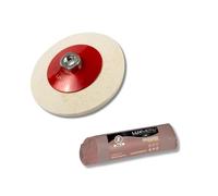 Lux Metal Kit de 1 pasta abrasiva abrillantadora marrón ultra dura de 250 g y 1 disco de pulido de fieltro de 100 mm, casquillo M14, pulido de acero inoxidable, desbaste de metales, elimina arañazos