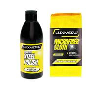 Lux Metal Polish Kit de Pulido para Acero Inoxidable 250 g + Paño de Microfibra, Pasta Abrasiva para Coche, Moto y Carrocería, Abrillantador Profesional que Elimina Óxido, Arañazos y Protege Cromados