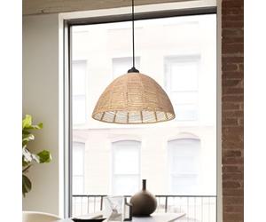 lux.pro Decorativa Lámpara Colgante Romsey Lámpara de Techo Pantalla Semicircular de Ratán Altura Regulable 1xE27 60W Metal 158 x Ø 28 cm - Beige y Negro