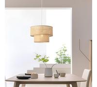 lux.pro Lámpara Colgante Ascot con Doble Pantalla Cilindrica Lámpara de Techo Luminaria para Salón Cocina Oficina 1xE27 60W Plástico Metal 160 x Ø 30 cm - Efecto Ratán/Blanco
