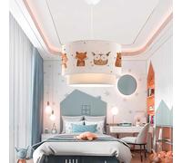 lux.pro Lámpara Colgante Infantil Lurgan Lámpara de Techo para Niños con Motivo de Animales del Bosque para Dormitorio 1xE27 Pantalla Doble de Tela 70 x Ø 30 cm Blanco