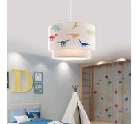 lux.pro Lámpara Colgante Infantil Lurgan Lámpara de Techo para Niños con Motivo de Dinosaurios coloridos para Dormitorio 1xE27 Pantalla Doble de Tela 70 x Ø 30 cm Blanco