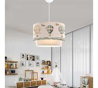 lux.pro Lámpara Colgante Infantil Lurgan Lámpara de Techo para Niños con Motivo de Globo aerostático para Dormitorio 1xE27 Pantalla Doble de Tela 70 x Ø 30 cm Blanco