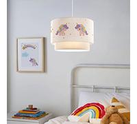 lux.pro Lámpara Colgante Infantil Lurgan Lámpara de Techo para Niños con Motivo de Unicornio para Dormitorio 1xE27 Pantalla Doble de Tela 70 x Ø 30 cm Blanco