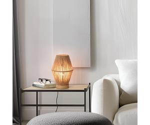 lux.pro Lámpara de Mesa Arundel Decorativa Lámpara para Mesita de Noche Iluminación Cálida Relajante 1x E27 60 W Metal Metal/Cuerda de Yute 25x16x16 cm - Natural/Efecto Madera