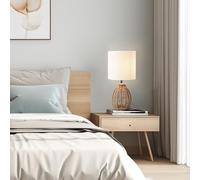lux.pro Lámpara de Mesa con Pantalla Cilíndrica Base de Cuerda de Yute Lámpara para Mesilla de Noche Atmósfera Cálida 1x E14 40 W Metal Tela (100% poliéster) 36xØ17 cm - Blanco/Beige/Cromado