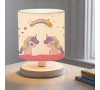 lux.pro Lámpara de Mesa Infantil con Motivo de Unicornio Lámpara de Noche para Niños 1xE14 20 W MDF/Tela/Plástico 22 x Ø 15 cm Blanco/Multicolor