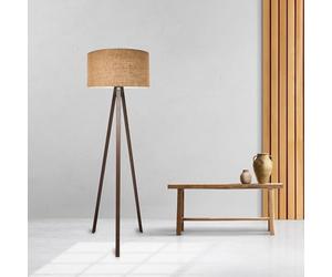lux.pro Lámpara de Pie Newport Trípode Pantalla Cilíndrica Iluminación para Salón Estudio Rincón de Lectura 1xE27 20 W MDF 100% Poliéster 21 x Ø 38 cm Altura 140 cm Efecto Madera/Marrón