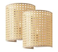 lux.pro Set de 2 Apliques Pared Ascot para Escaleras Sala Pantalla Semicilíndrica 2 Lámparas de Pared para Pasillos Hoteles 1x E27 60W Metal Malla de Plástico 20x16x12 cm - Efecto Ratán/Blanco