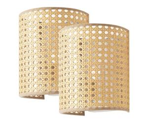 lux.pro Set de 2 Apliques Pared Ascot para Escaleras Sala Pantalla Semicilíndrica 2 Lámparas de Pared para Pasillos Hoteles 1x E27 60W Metal Malla de Plástico 20x16x12 cm - Efecto Ratán/Blanco
