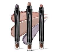 LUXAZA Juego de 3 lápices de sombra de ojos, mate y brillante, lápiz de sombra de ojos cremoso, abrillantador de ojos, color gris caramelo nude, juego de barras de sombra morada, impermeable, de larga