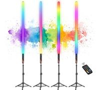 luxceo Paquete de 4 barras de luz RGB con soporte de luz, varita de luz LED de video alimentada por pilas con control remoto para iluminación de DJ, club de baile e iluminación de fotografía (2.8 pies