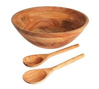 Luxe Designs Juego de ensaladeras de madera, cuenco grande para alimentos, frutas o ensaladas, cuenco duradero hecho a mano con cuchara, tenedor, cuencos de madera natural decorativos, cuenco ideal