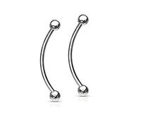 Luxe Modz Piercing para lengua, ojos de serpiente, 16 g, barra curvada con bolas sólidas de 4 mm, paquete de 2, 16G 14mm, 16G 16mm, 16G 18mm, Acero quirúrgico, circonia cúbica