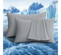 Luxear 2 Piezas Funda de Enfriamiento para Almohadas, Súper Suave, Ligera y Transpirable con Elasticidad,de Fibra Fría ARC-Chill Q-MAX>0.5 de Japón. con Diseño de Cremallera Oculta,40 X 80cm, Gris