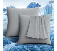 Luxear 2 Piezas Funda de Enfriamiento para Almohadas, Súper Suave, Ligera y Transpirable con Elasticidad,de Fibra Fría ARC-Chill Q-MAX>0.5 de Japón. con Diseño de Cremallera Oculta,80 X 80cm, Gris