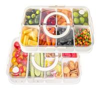 Luxear Bandeja Dividida para Servir con Tapa, Bandeja De Fruta Seca Reutilizable, Juego de 2 (6+8 Rejillas) Caja Aperitivos para Bocadillos Snack Dulces Nueces Fruta Verdura para Fiesta Picnic, Blanco