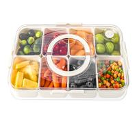 Luxear Bandeja Dividida para Servir con Tapa, Bandeja De Frutas Secas, Caja Aperitivos con 8 Compartimentos, Bandeja para Bocadillos Snack Dulces Nueces Fruta Verdura para Fiestas Picnics, Blanco