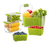 Luxear - Caja de almacenamiento de alimentos, caja fresca, 4,5 l, 1,7 l, 0,5 l, sin BPA, para almacenamiento de nevera con escurridor, contenedor de conservación, ensalada para verduras y frutas