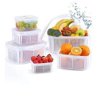 Luxear Juego de 5 Recipientes Alimentos Nevera con Colador y Tapa, Blanco