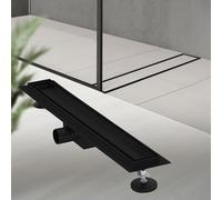 LuxeBath Canal de Ducha Desagüe 60cm Negro 2en1 Extraplano Acero Inóxidable Fijación al Suelo Sumidero Sifón Doble Cara Autolimpiante con Tope para Olores y Colador de Pelo Alcantarillado para Baño