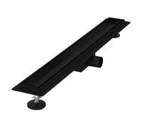 LuxeBath Canal de Ducha Desagüe 70cm Negro 2en1 Extraplano Acero Inóxidable Fijación al Suelo Sumidero Sifón Doble Cara Autolimpiante con Tope para Olores y Colador de Pelo Alcantarillado para Baño