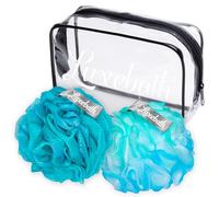 Luxebath Esponja exfoliante de baño con estuche portátil de viaje (azul-verde)