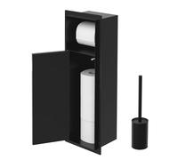 LuxeBath Módulo de Armario Empotrado para Baño de Acero Inoxidable Negro Mate 60 x 20 x 14 cm con Portarrollos y Escobilla, Mueble de WC Alicatable Oculto Encastrado para Aseo/Servicio Nicho de Pared