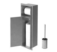 LuxeBath Módulo de Armario Empotrado para Baño de Acero Inoxidable Plateado 60 x 20 x 14 cm con Portarrollos y Escobilla, Mueble de WC Alicatable Oculto Encastrado para Aseo/Servicio Nicho de Pared